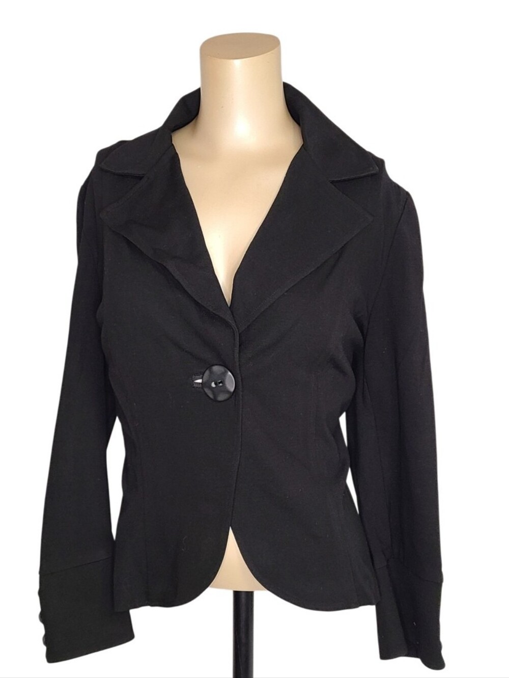 Cabi Black Single Button Blazer Jacket Style 177 Size Medium Peplum Back Details